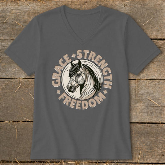Grace Strength Freedom V-neck - Asphalt