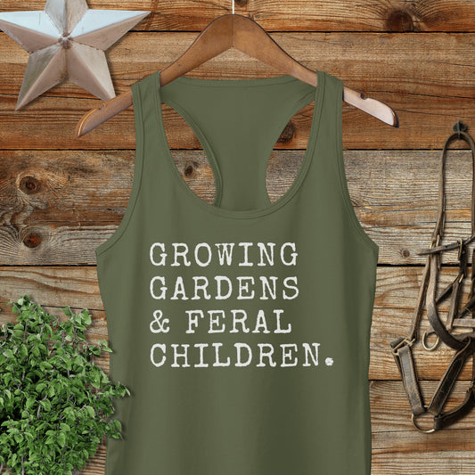 Growing Gardens & Feral Children Racerback Tank