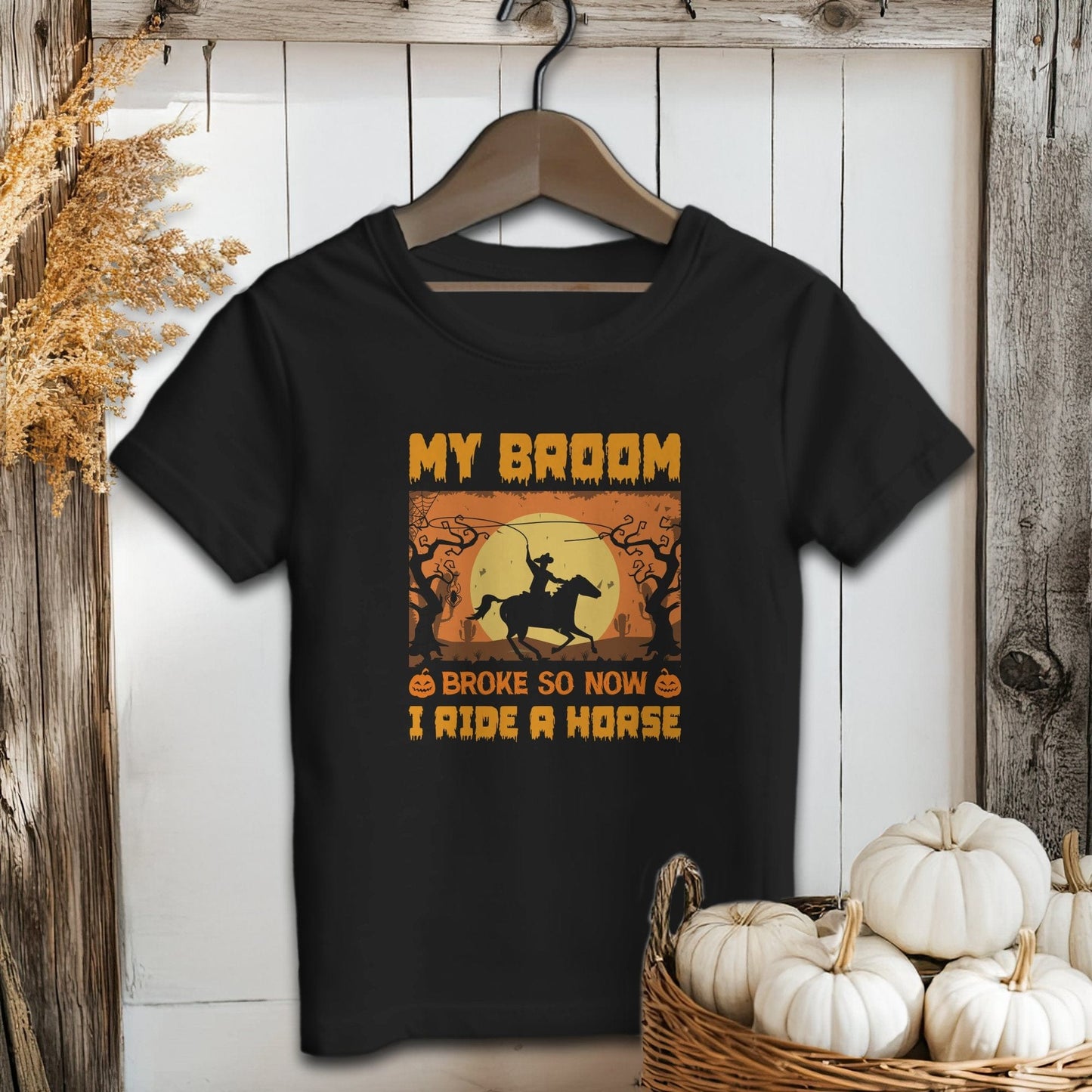 Halloween Broom Broke Now I Ride A Horse Youth Shirt