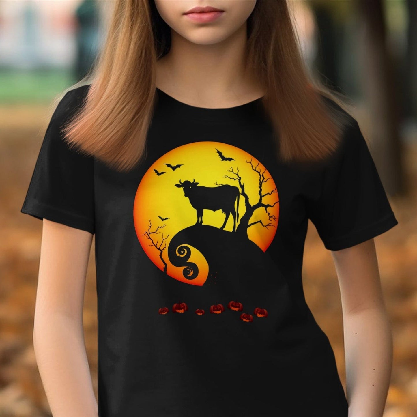 Halloween Cow in Moonlight Youth Shirt