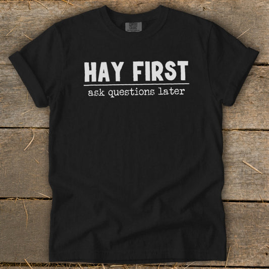 Hay First Ask Questions Later Signature Tee