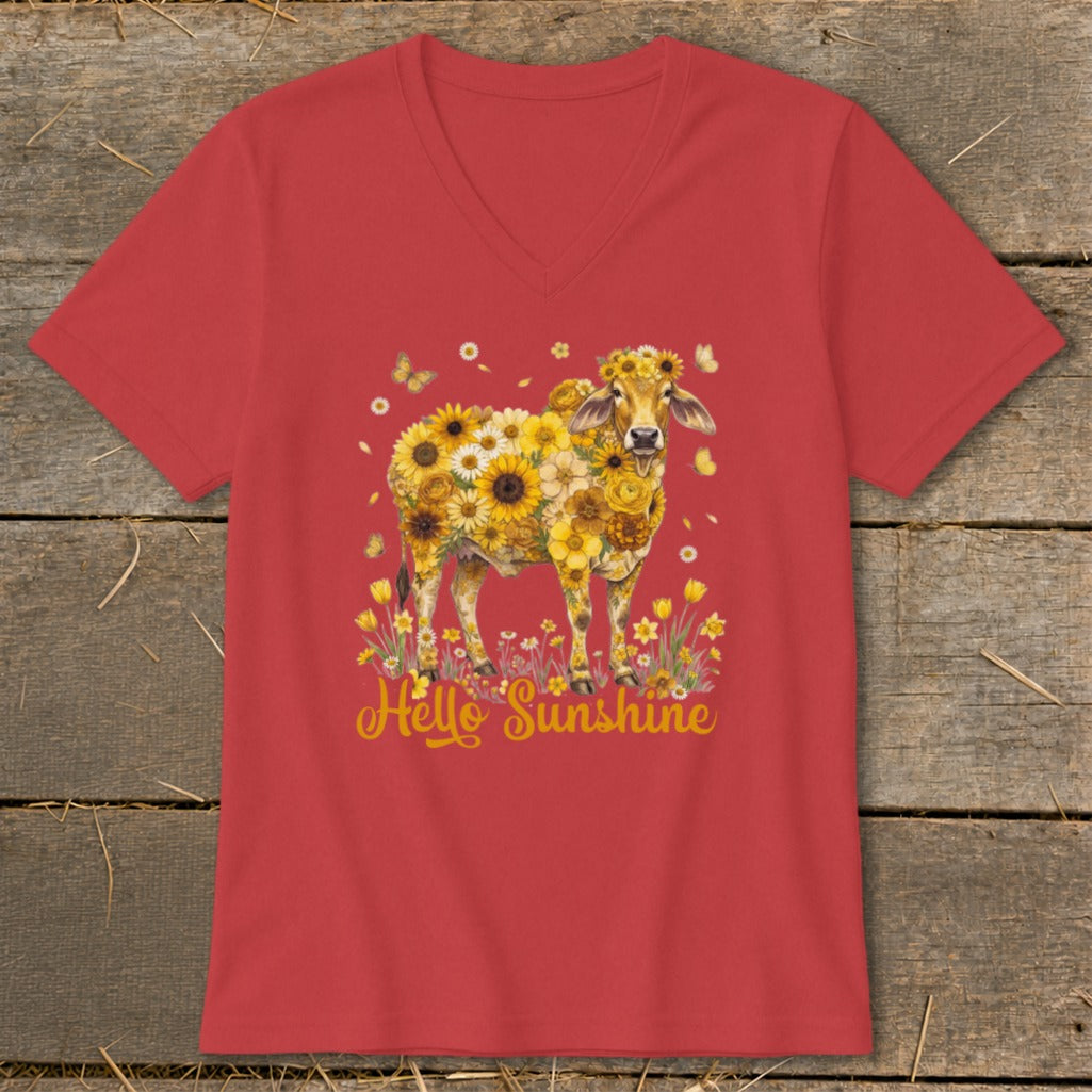 Hello Sunshine Brahma Cow V-neck