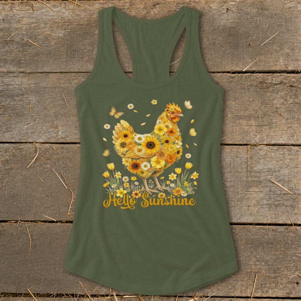 Hello Sunshine Chicken Racerback Tank