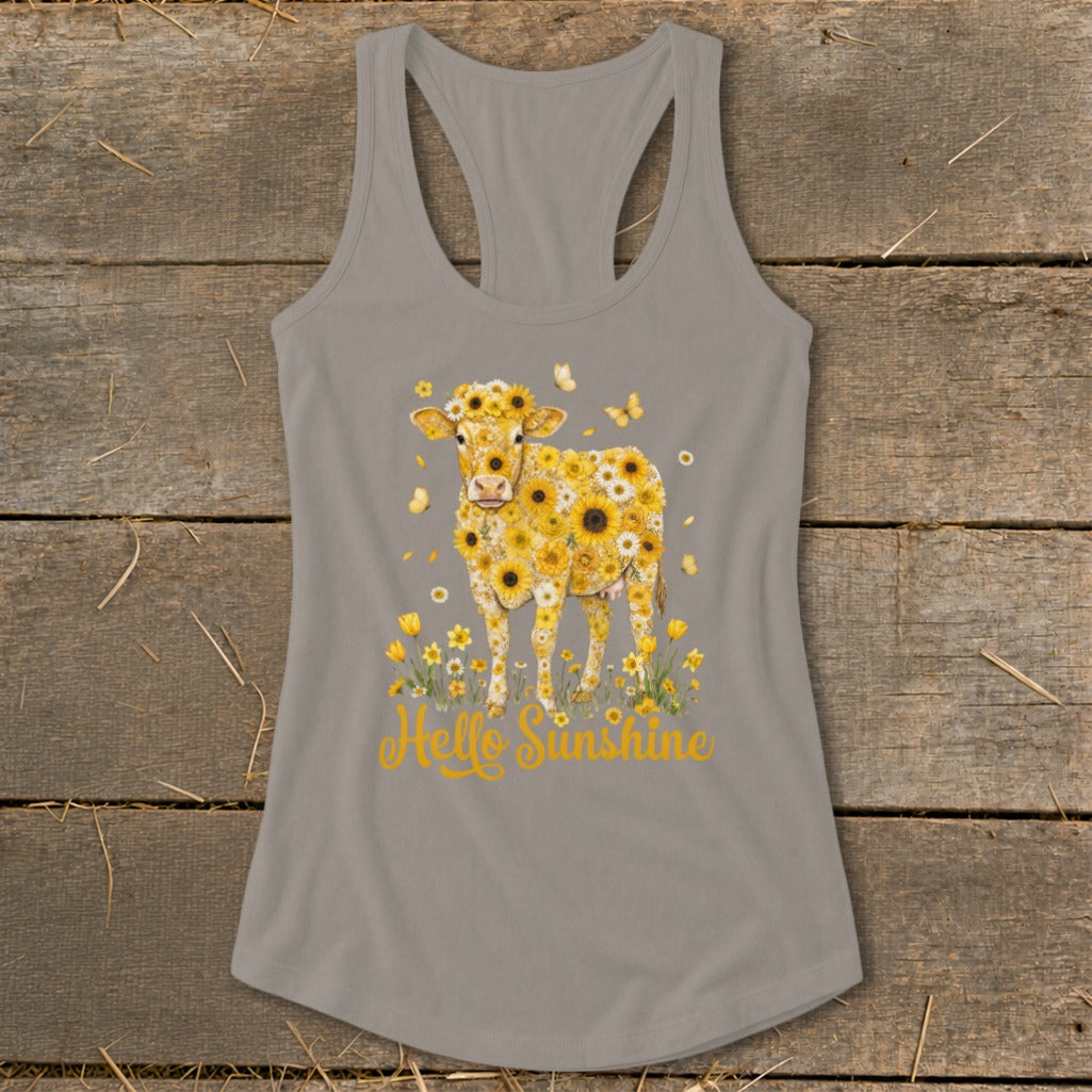 Hello Sunshine Cow Racerback Tank
