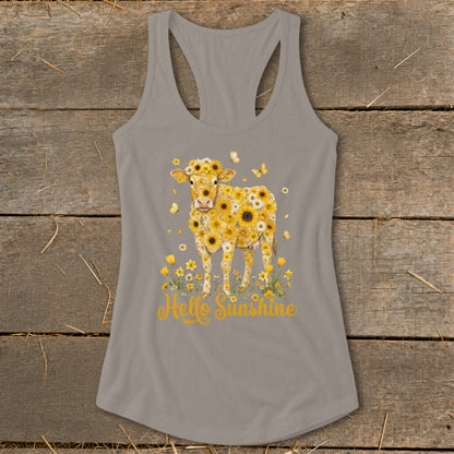 Hello Sunshine Cow Racerback Tank