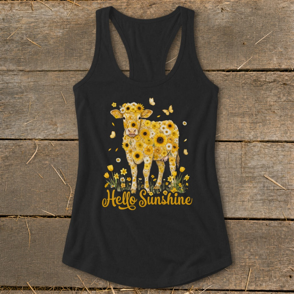 Hello Sunshine Cow Racerback Tank