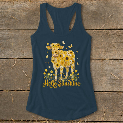 Hello Sunshine Cow Racerback Tank