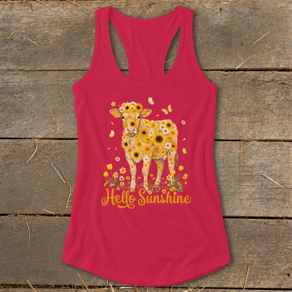 Hello Sunshine Cow Racerback Tank