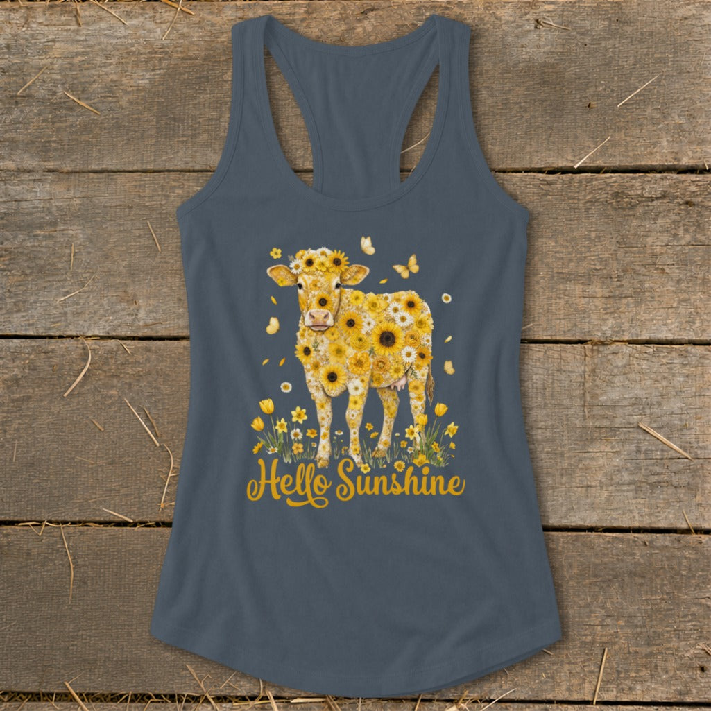 Hello Sunshine Cow Racerback Tank