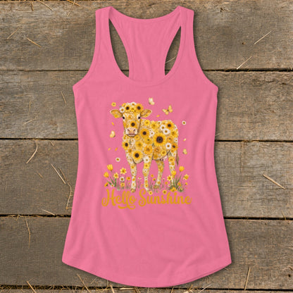 Hello Sunshine Cow Racerback Tank