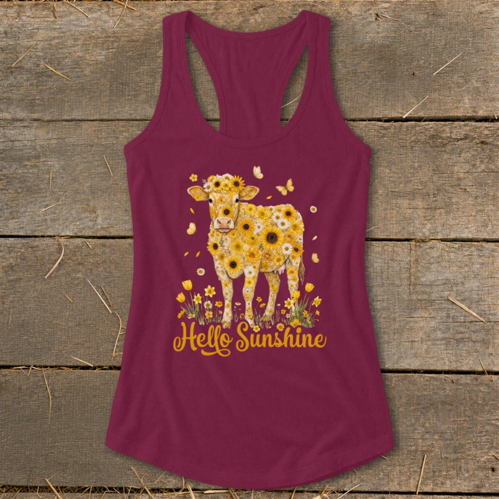 Hello Sunshine Cow Racerback Tank