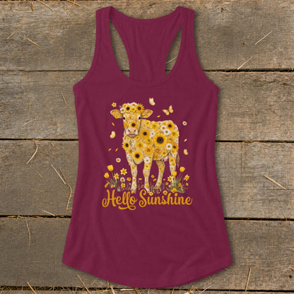 Hello Sunshine Cow Racerback Tank