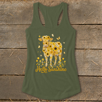 Hello Sunshine Cow Racerback Tank