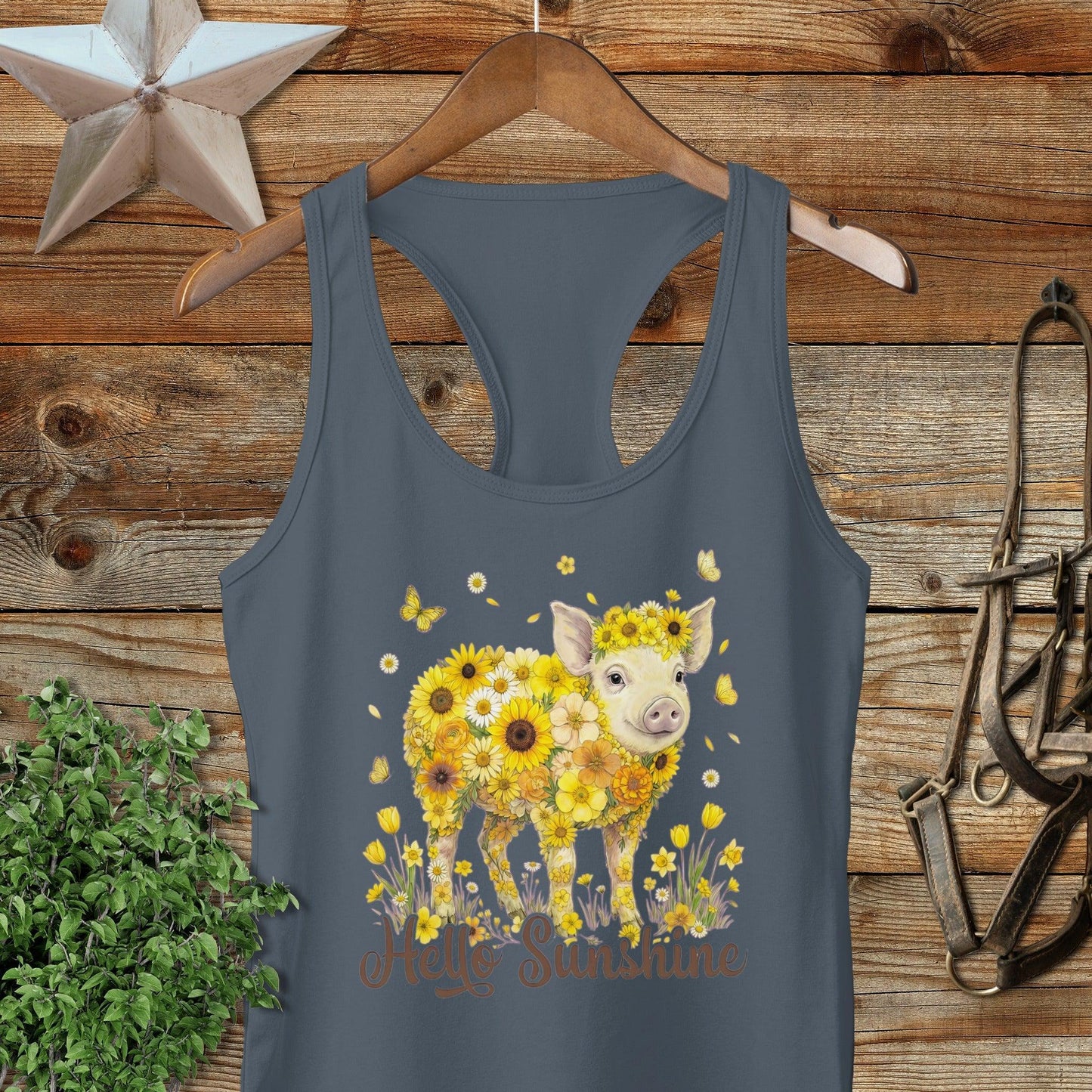 Hello Sunshine Pig Racerback Tank