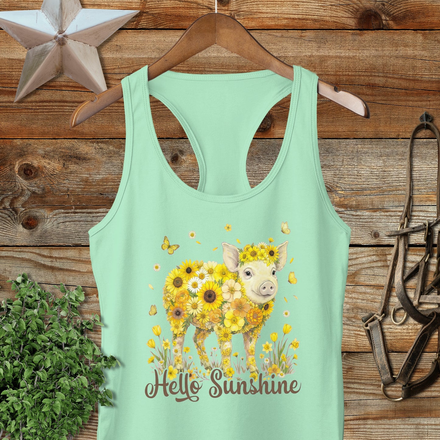 Hello Sunshine Pig Racerback Tank