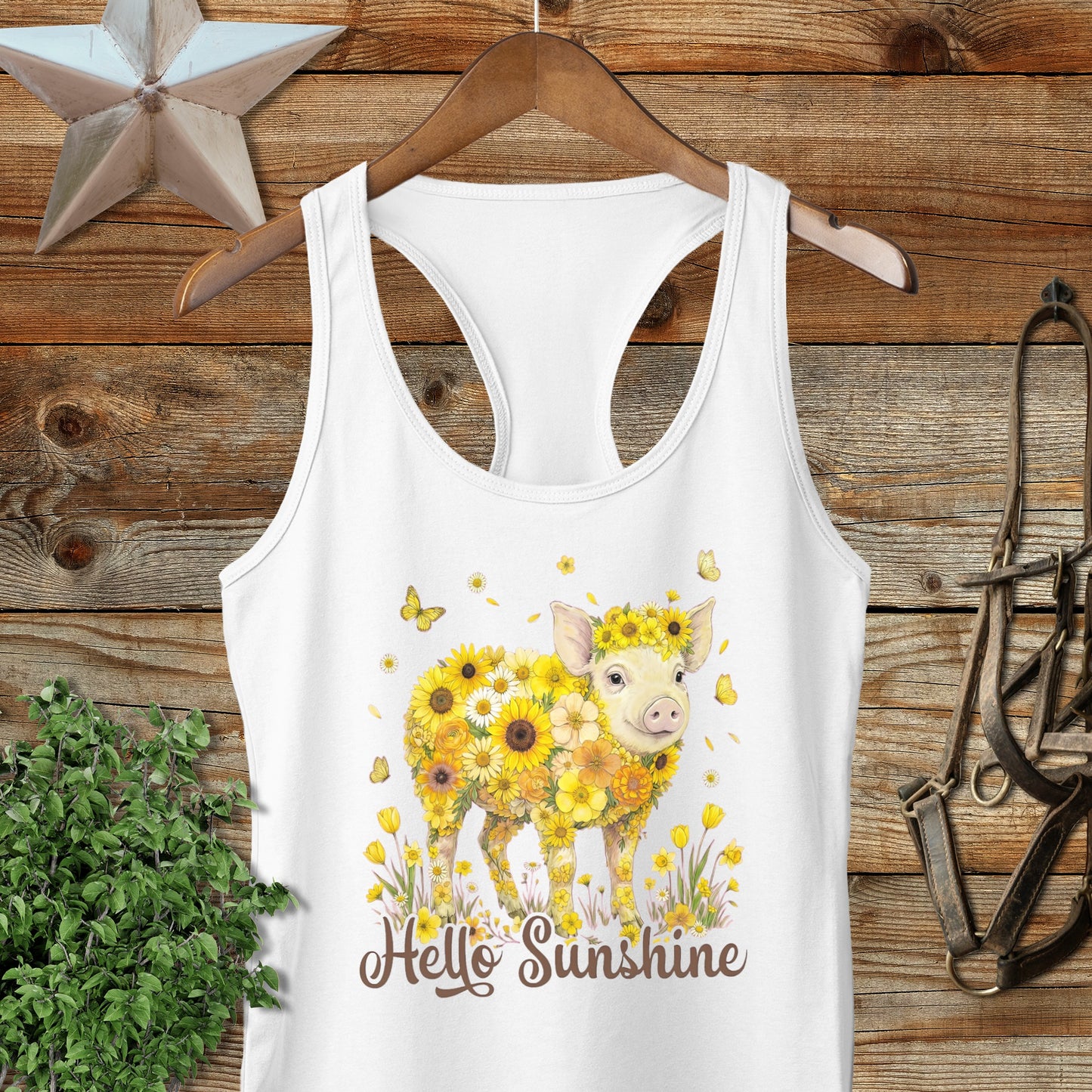 Hello Sunshine Pig Racerback Tank