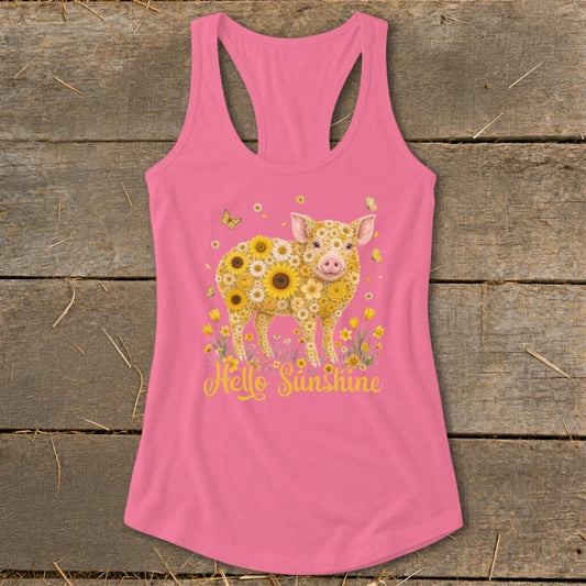 Hello Sunshine Pig Racerback Tank