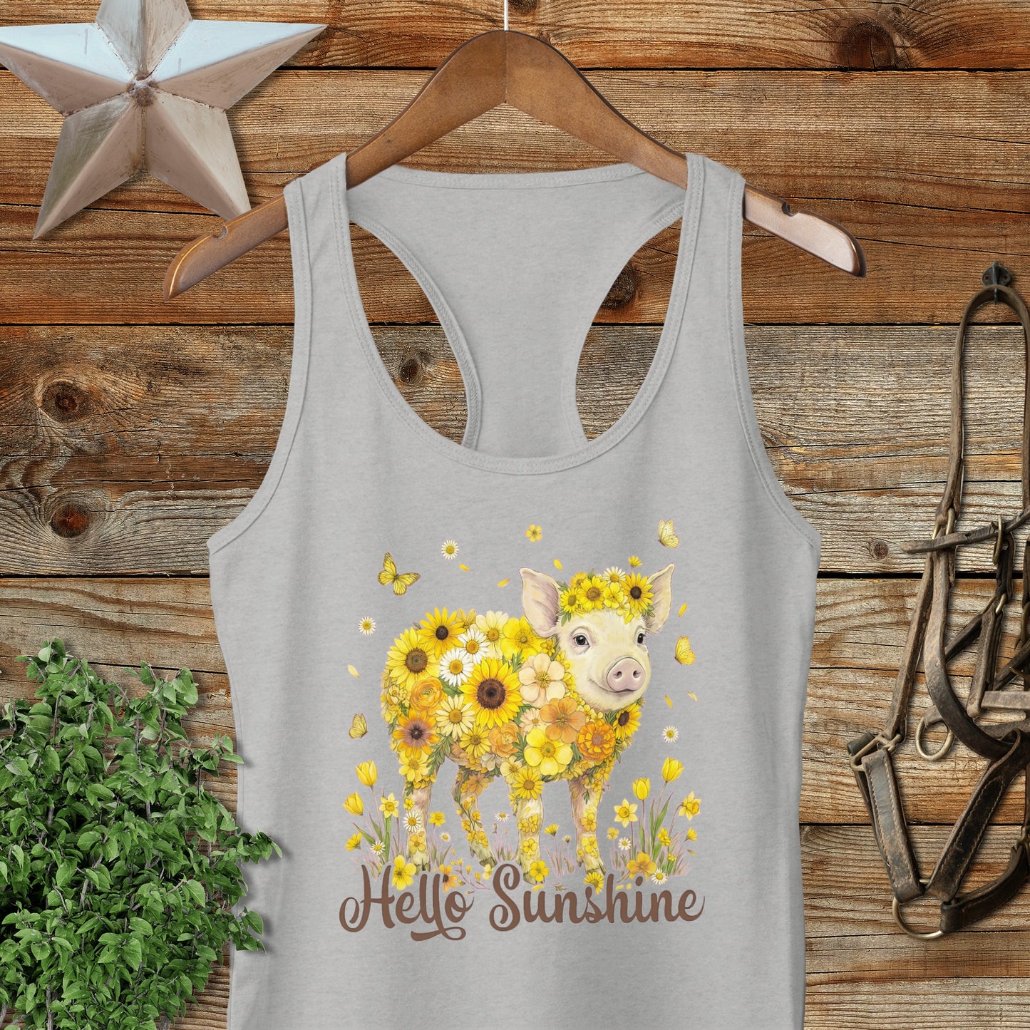Hello Sunshine Pig Racerback Tank
