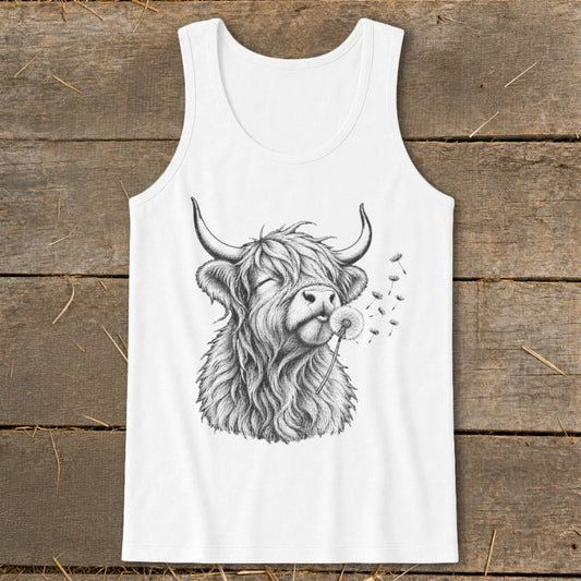 Highland Cow Dandelion Wish Tank Top