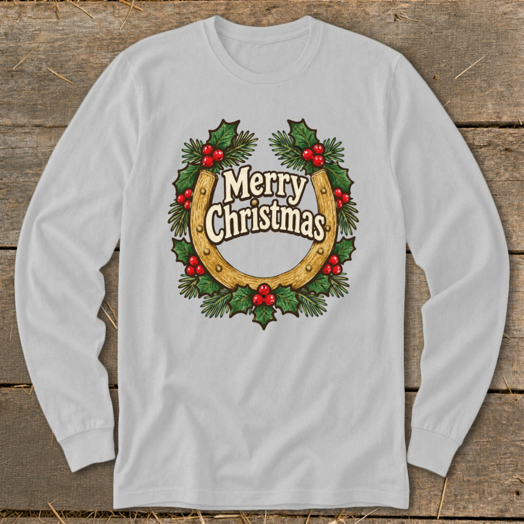 Holly and Horseshoe Wreath Long Sleeve Tee