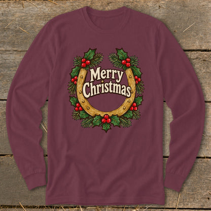 Holly and Horseshoe Wreath Long Sleeve Tee