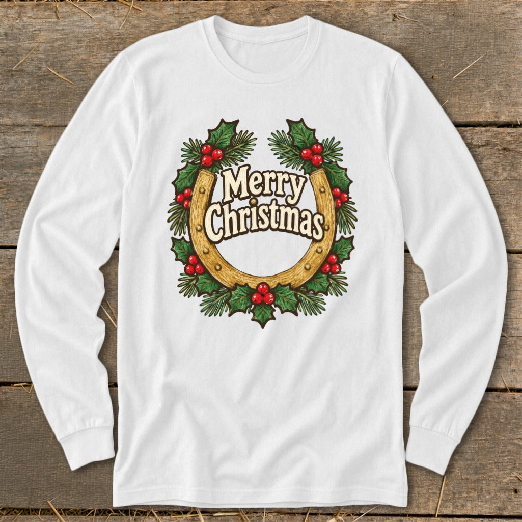 Holly and Horseshoe Wreath Long Sleeve Tee