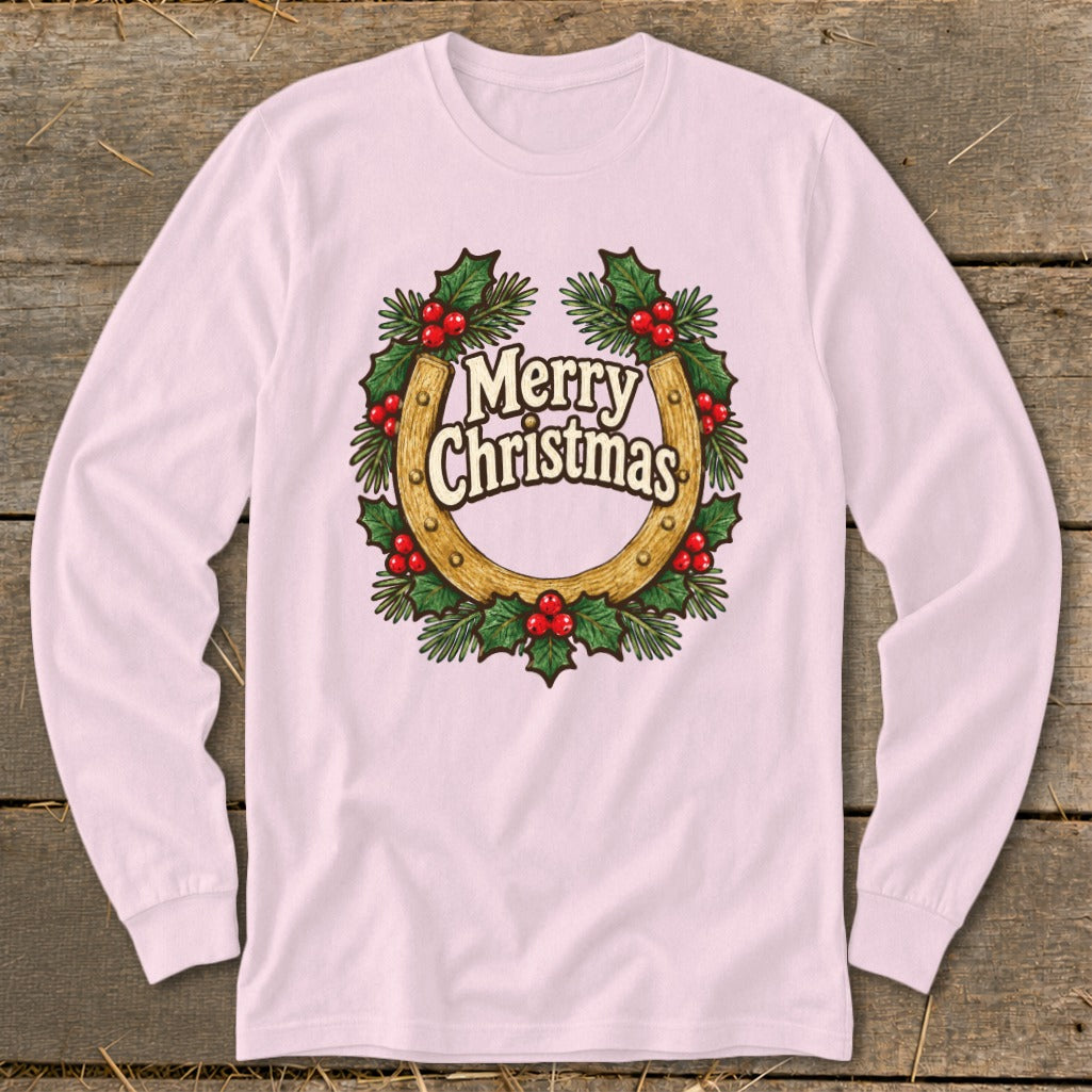 Holly and Horseshoe Wreath Long Sleeve Tee