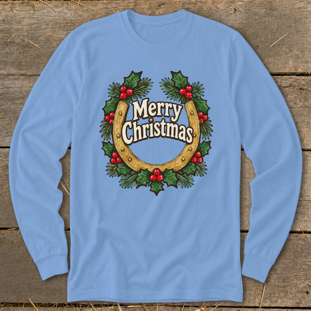 Holly and Horseshoe Wreath Long Sleeve Tee