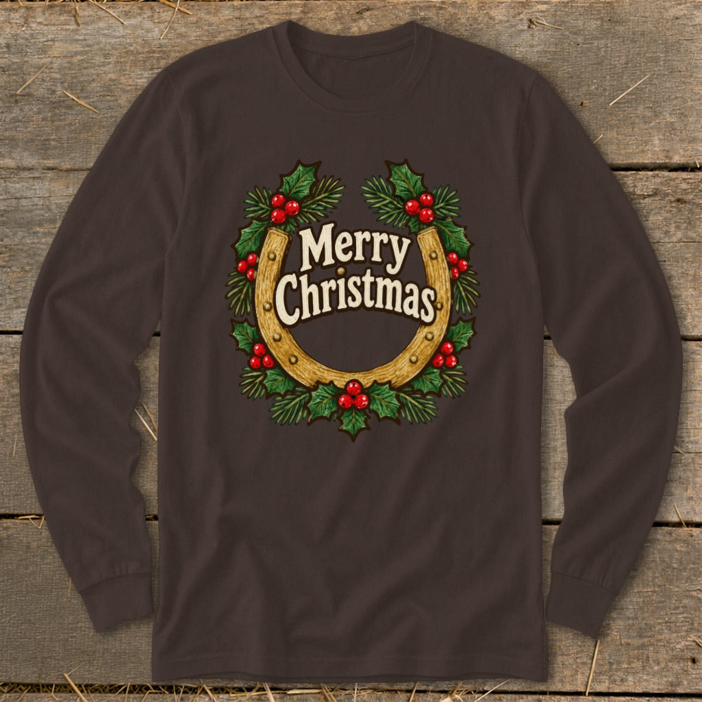 Holly and Horseshoe Wreath Long Sleeve Tee
