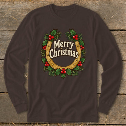 Holly and Horseshoe Wreath Long Sleeve Tee