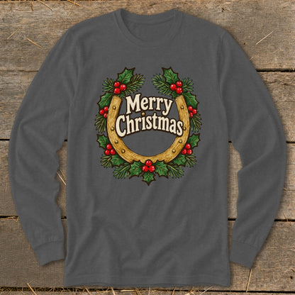 Holly and Horseshoe Wreath Long Sleeve Tee