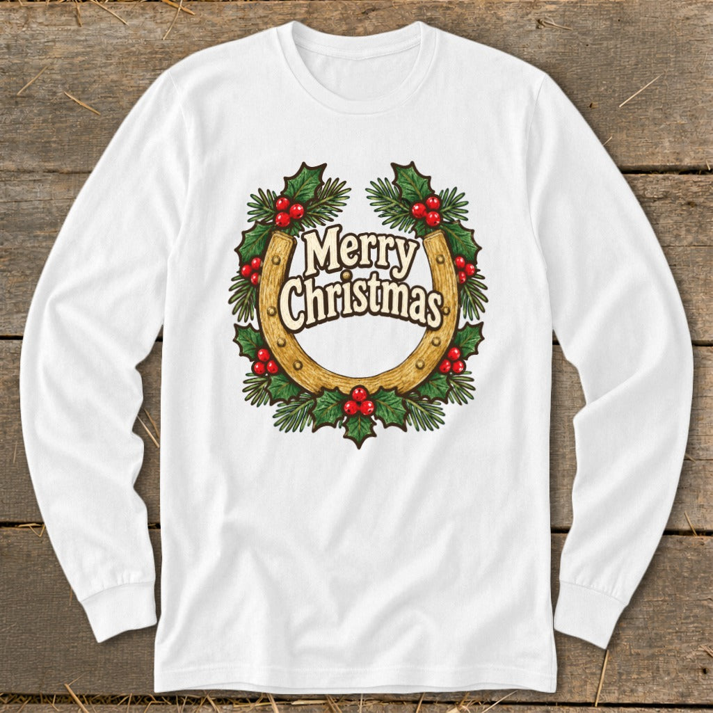 Holly and Horseshoe Wreath Long Sleeve Tee