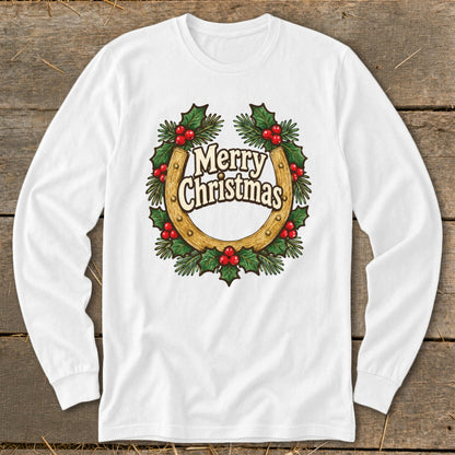 Holly and Horseshoe Wreath Long Sleeve Tee