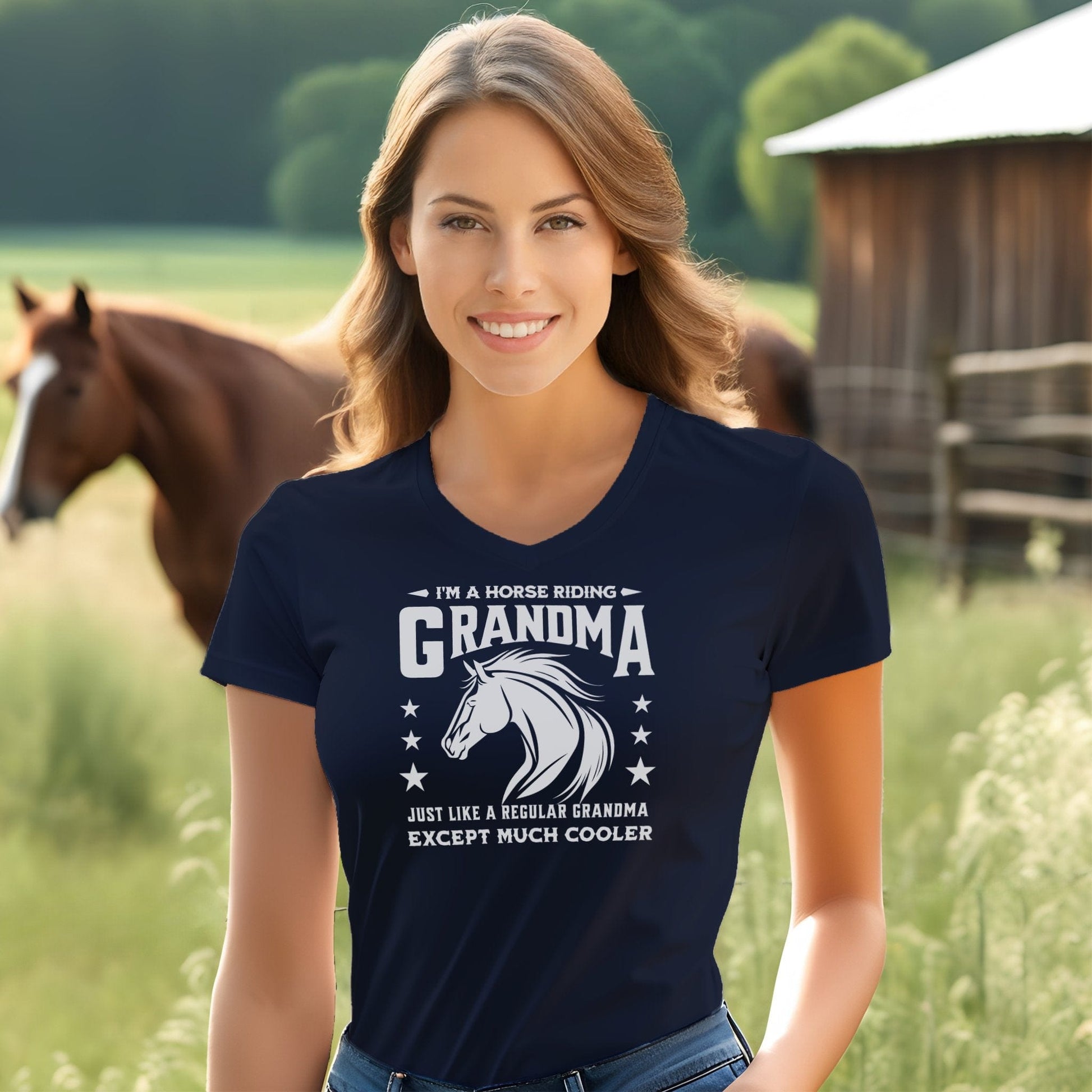 Horse Riding Grandma V-neck