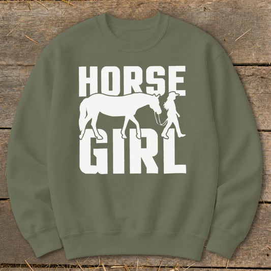 Horse and Girl Sweatshirt - Military Green