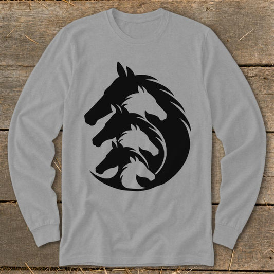 Interlocking Horse Heads Long Sleeve Tee - Sport Grey