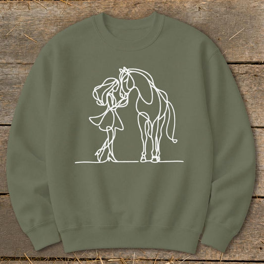 Lady and Horse Sweatshirt - Military Green