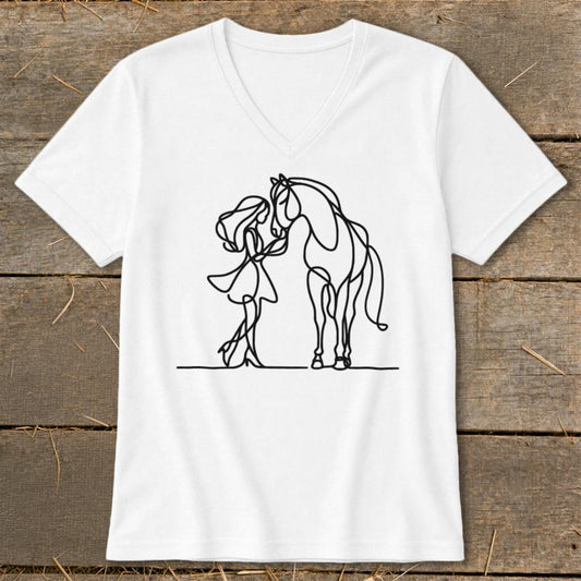 Lady and Horse V-neck - White