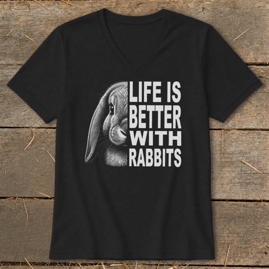 Life With Rabbits V-neck - Black