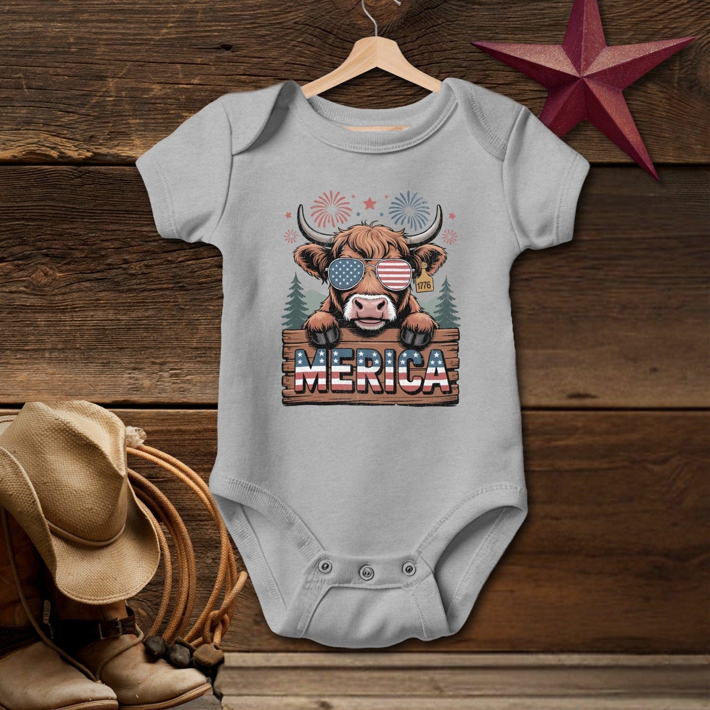 Merica Highland Cow Bodysuit (Baby)