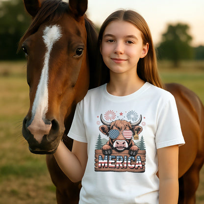 Merica Highland Cow T-shirt (Youth)