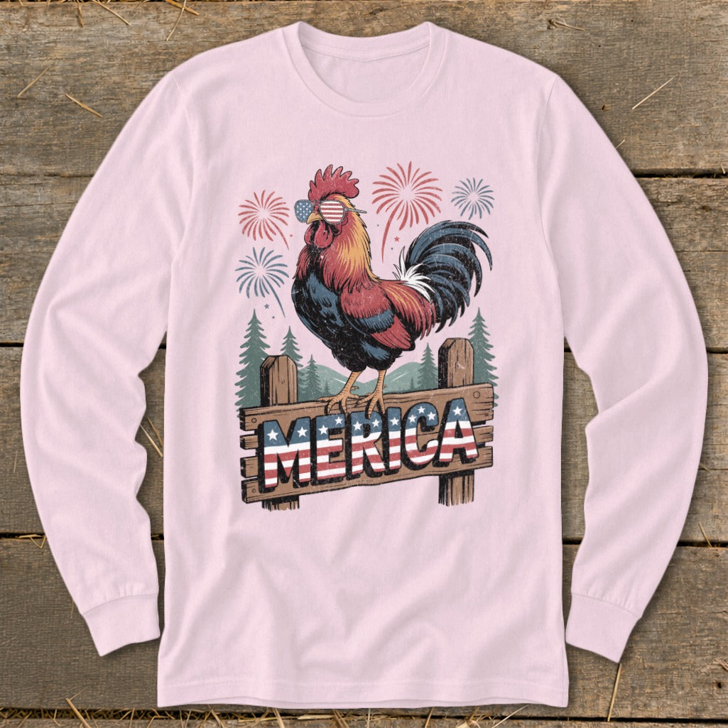 Merica Rooster Long Sleeve Tee