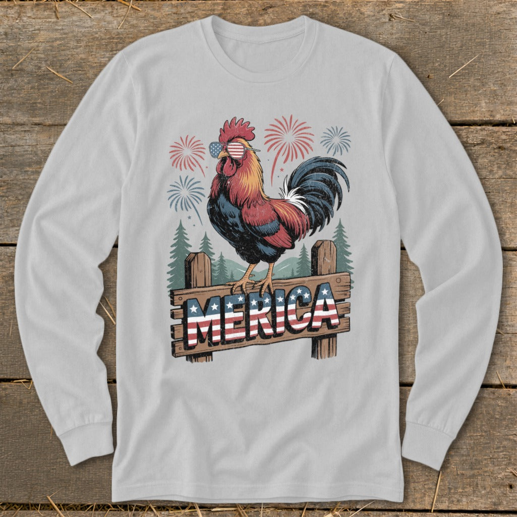 Merica Rooster Long Sleeve Tee