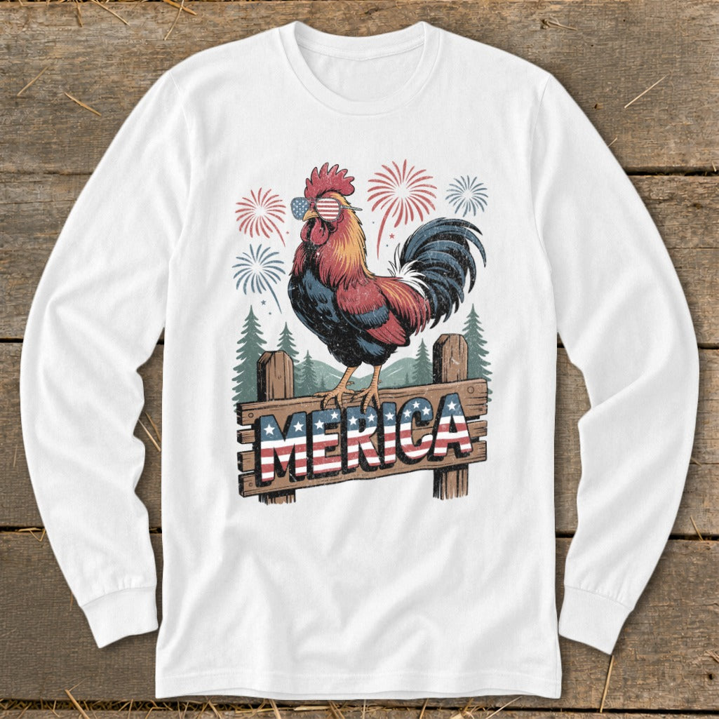 Merica Rooster Long Sleeve Tee