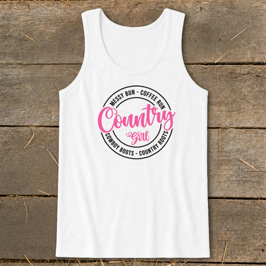 Messy Bun Coffee Run Tank Top - White