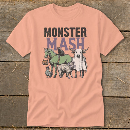 Monster Mash text above a green horse, pig, chicken, bull ghost, and cat.