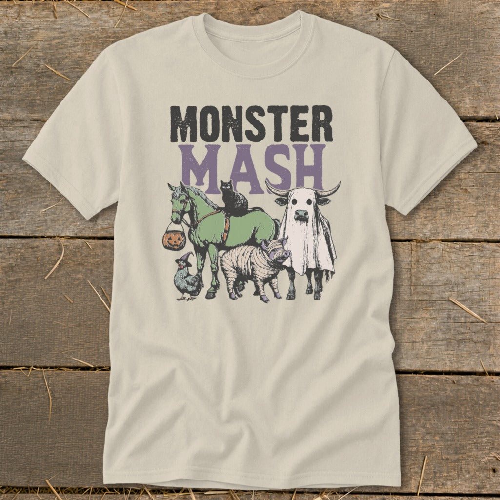 Monster Mash text with a Halloween-themed animal graphic.
