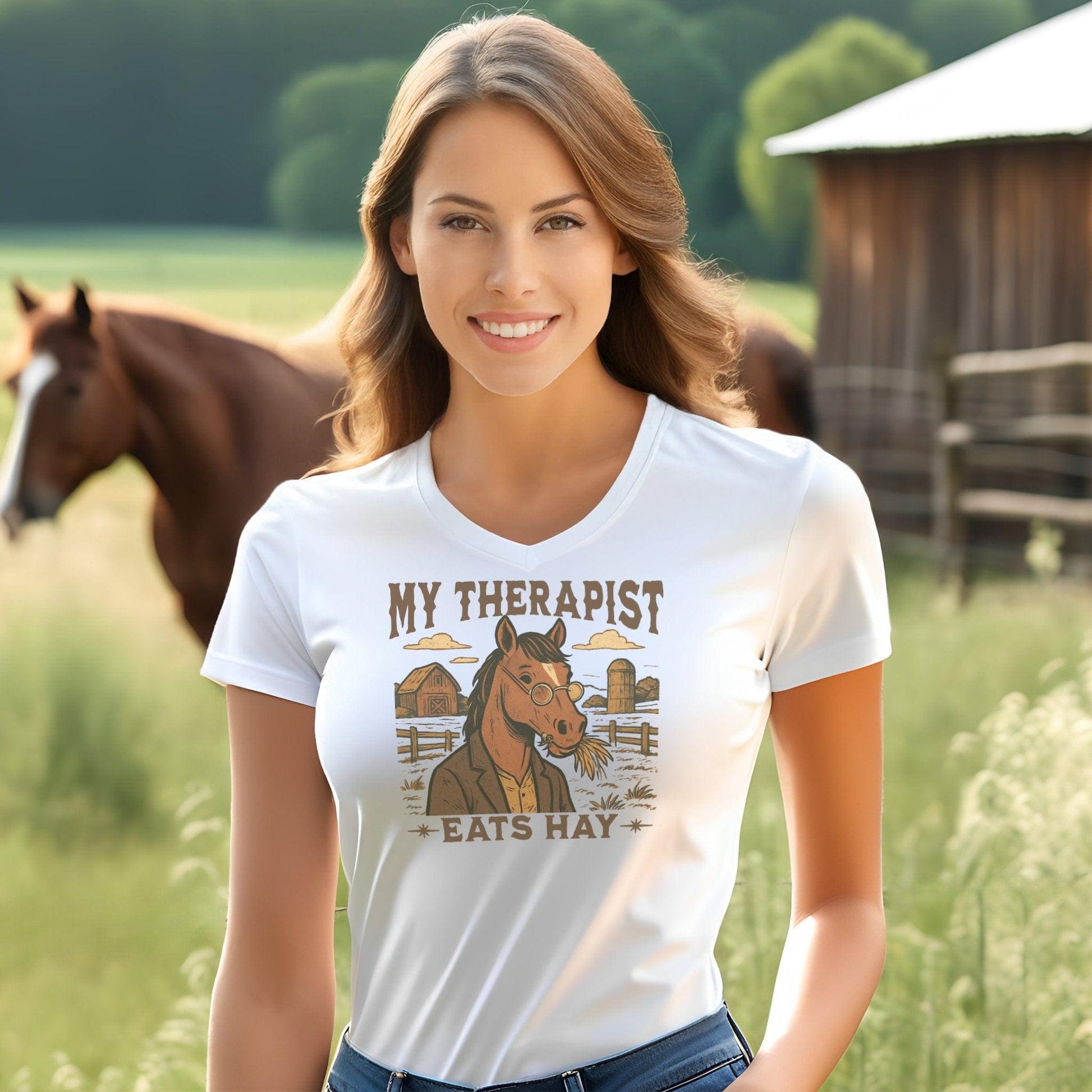 My Therapist Eats Hay V-neck