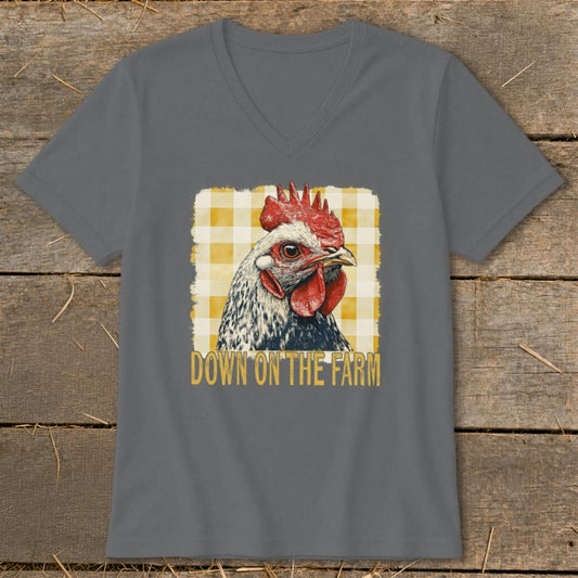 On the Farm Chicken V-neck - Asphalt