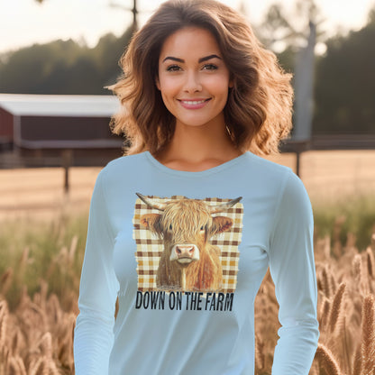 On the Farm Highland Cow Long Sleeve Tee
